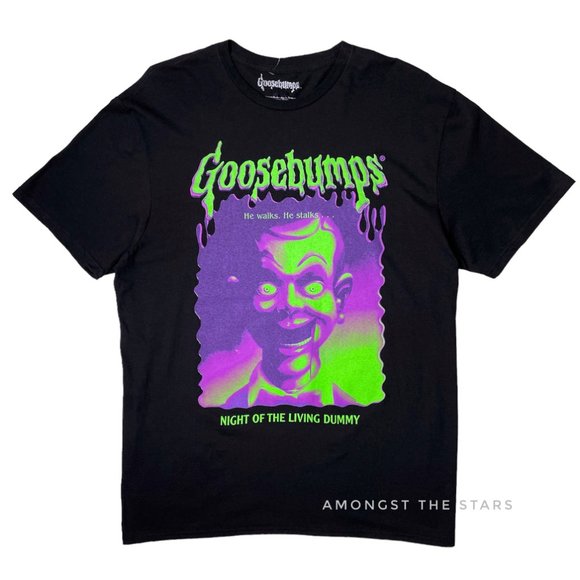 Goosebumps Slappy Night Of The Living Dummy Neon & Black T-Shirt - Picture 1 of 4